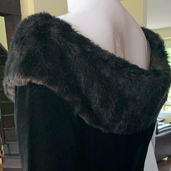 Black coton velvet mini prom party Dress fur boat neck fur hemline big satin bow - Picture 7 of 16